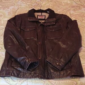 Levi's Men's Brown Faux Leather Sherpa Lined Aviator Jacket XL
